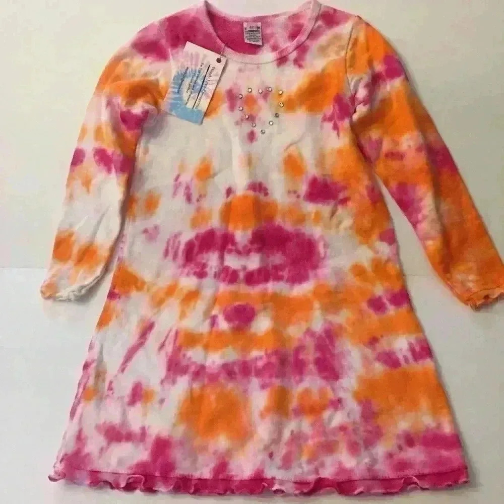 New! Cotton Tie dye dress with rhinestones Girls 4T ruffle edge